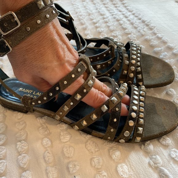 Saint Laurent Studded Gladiator Sandals in Camo Suede - Size 39.5 - Picture 3 of 7